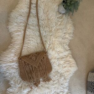 Neutral Tan / Beige Woven Macramé Crossbody Bag – Boho Beach Purse